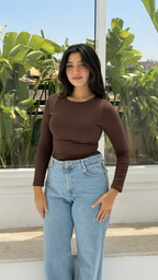 Long sleeve basic top - Brown
