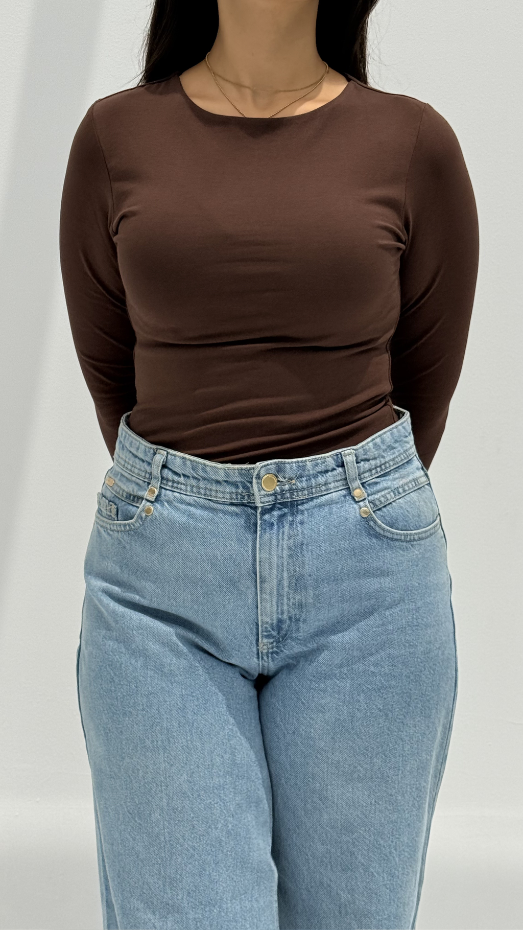 Long sleeve basic top - Brown
