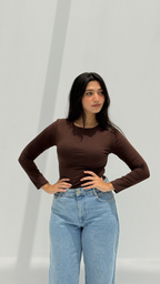 Long sleeve basic top - Brown
