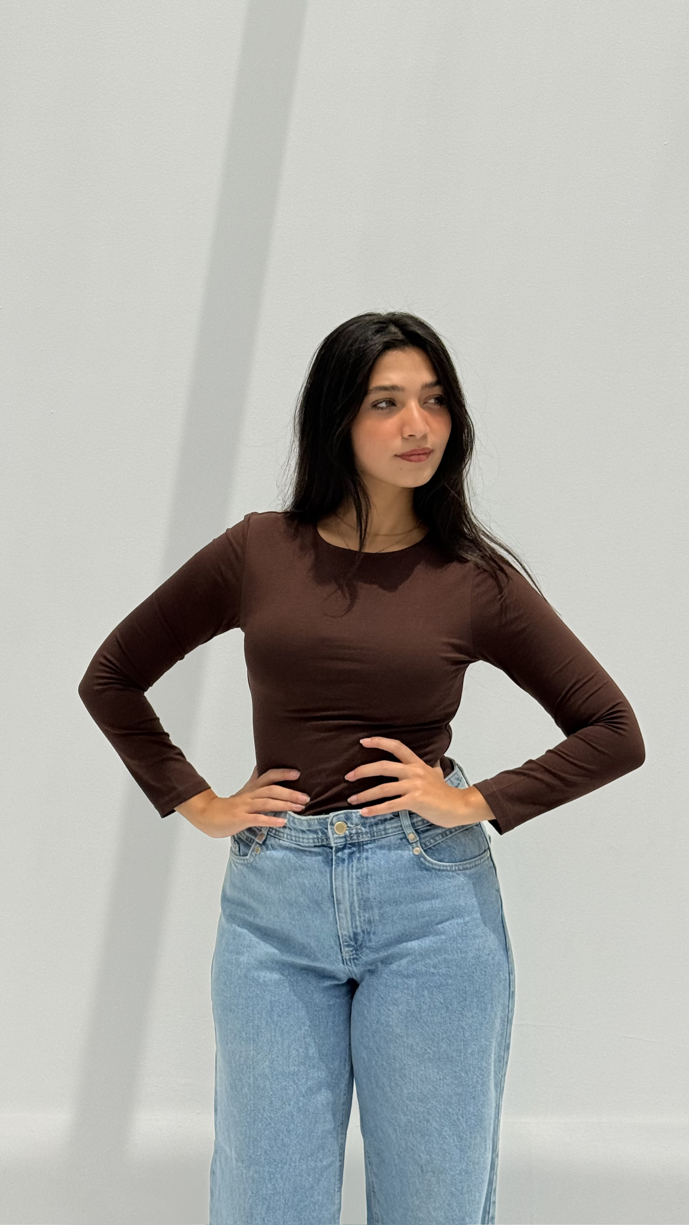Long sleeve basic top - Brown