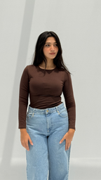 Long sleeve basic top - Brown