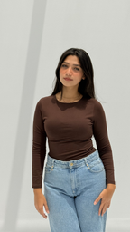 Long sleeve basic top - Brown