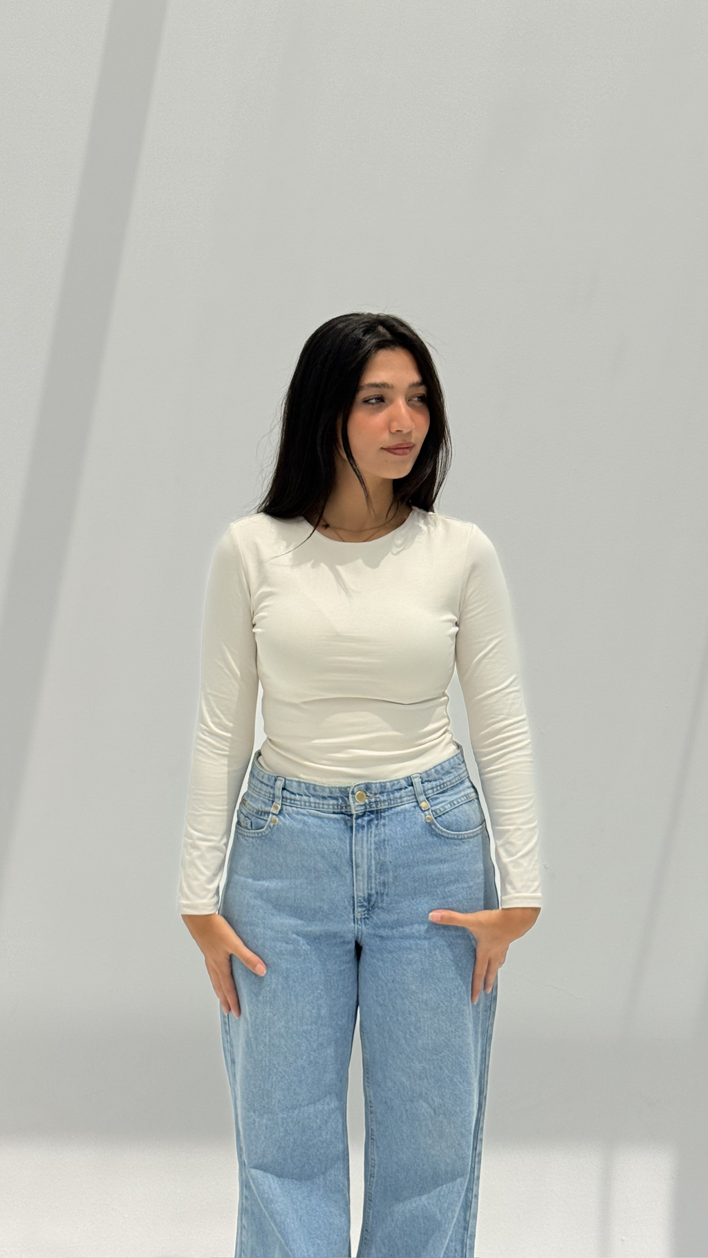 Long sleeve basic top - Beige