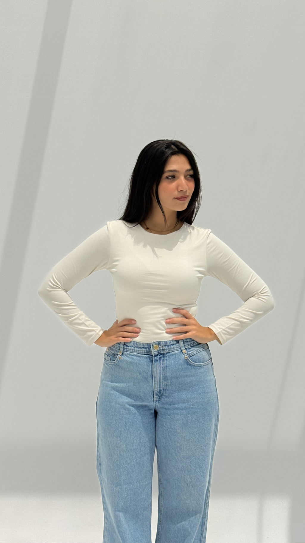 Long sleeve basic top - Beige