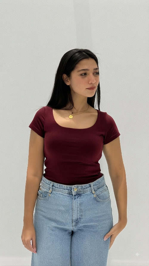 Half sleeves basic top - Burgundy