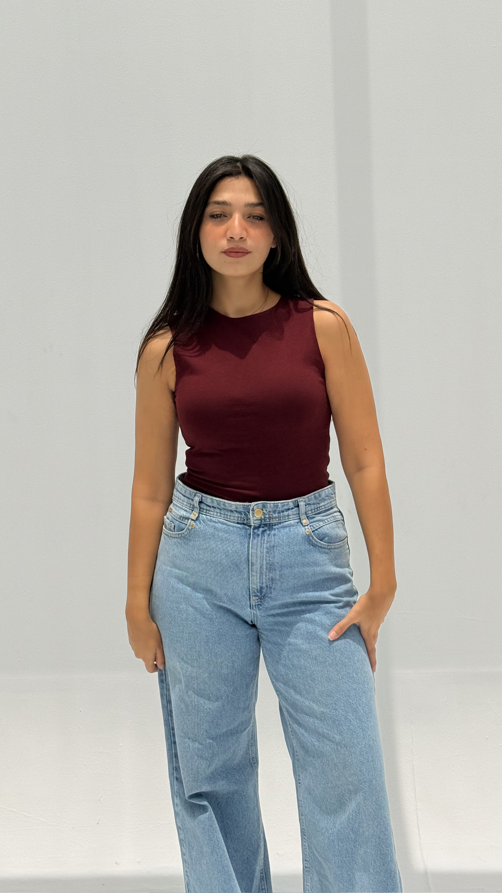 Sleeveless basic top - Burgundy
