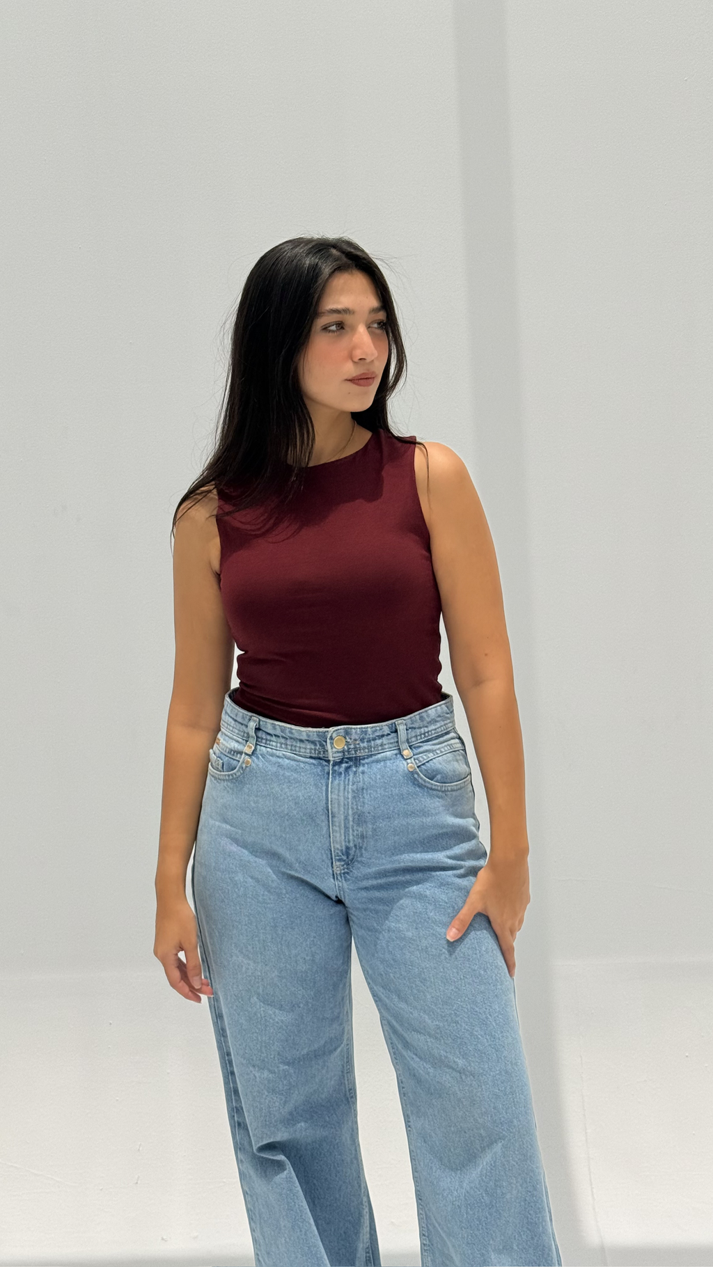 Sleeveless basic top - Burgundy