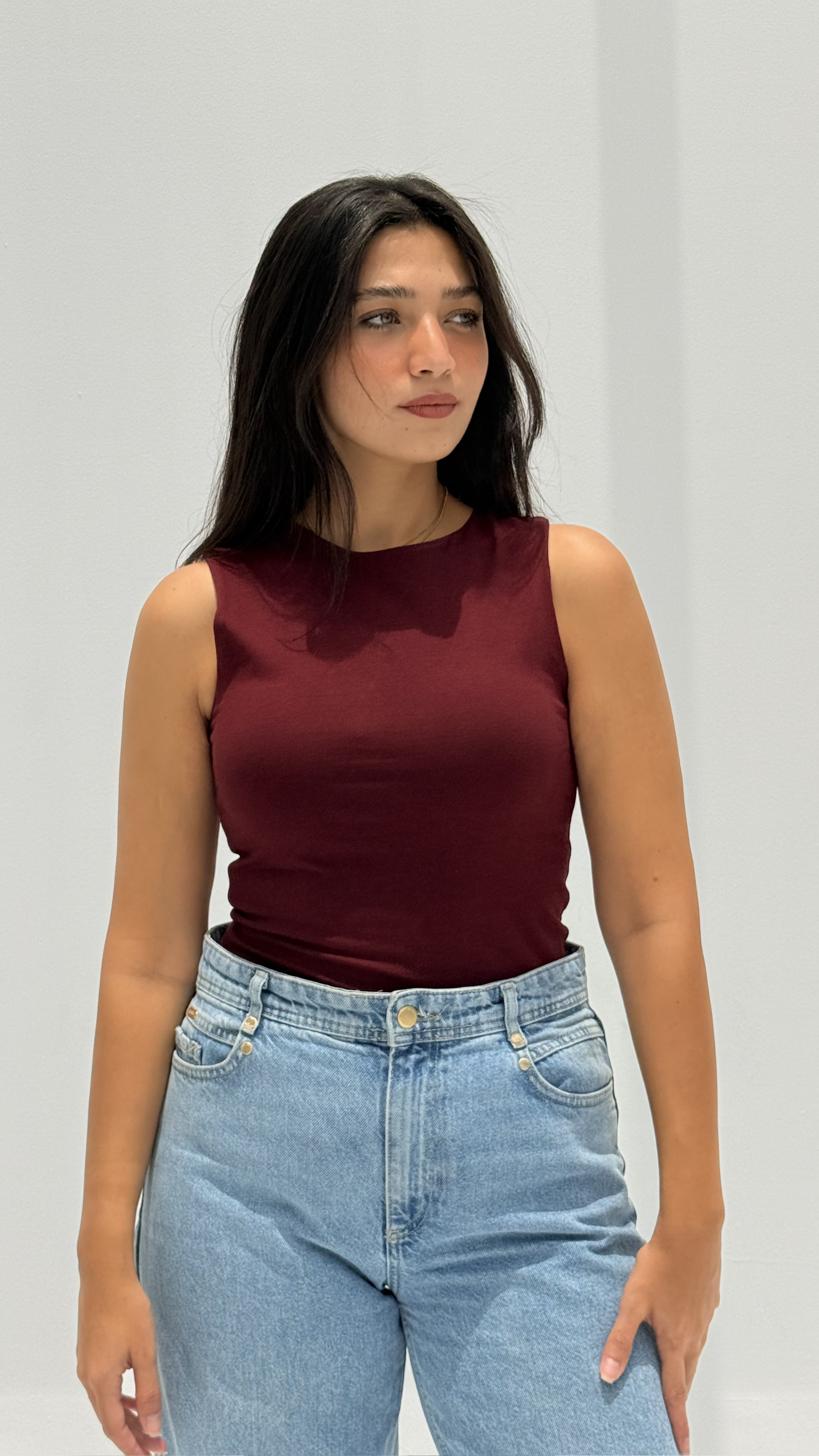 Sleeveless basic top - Burgundy