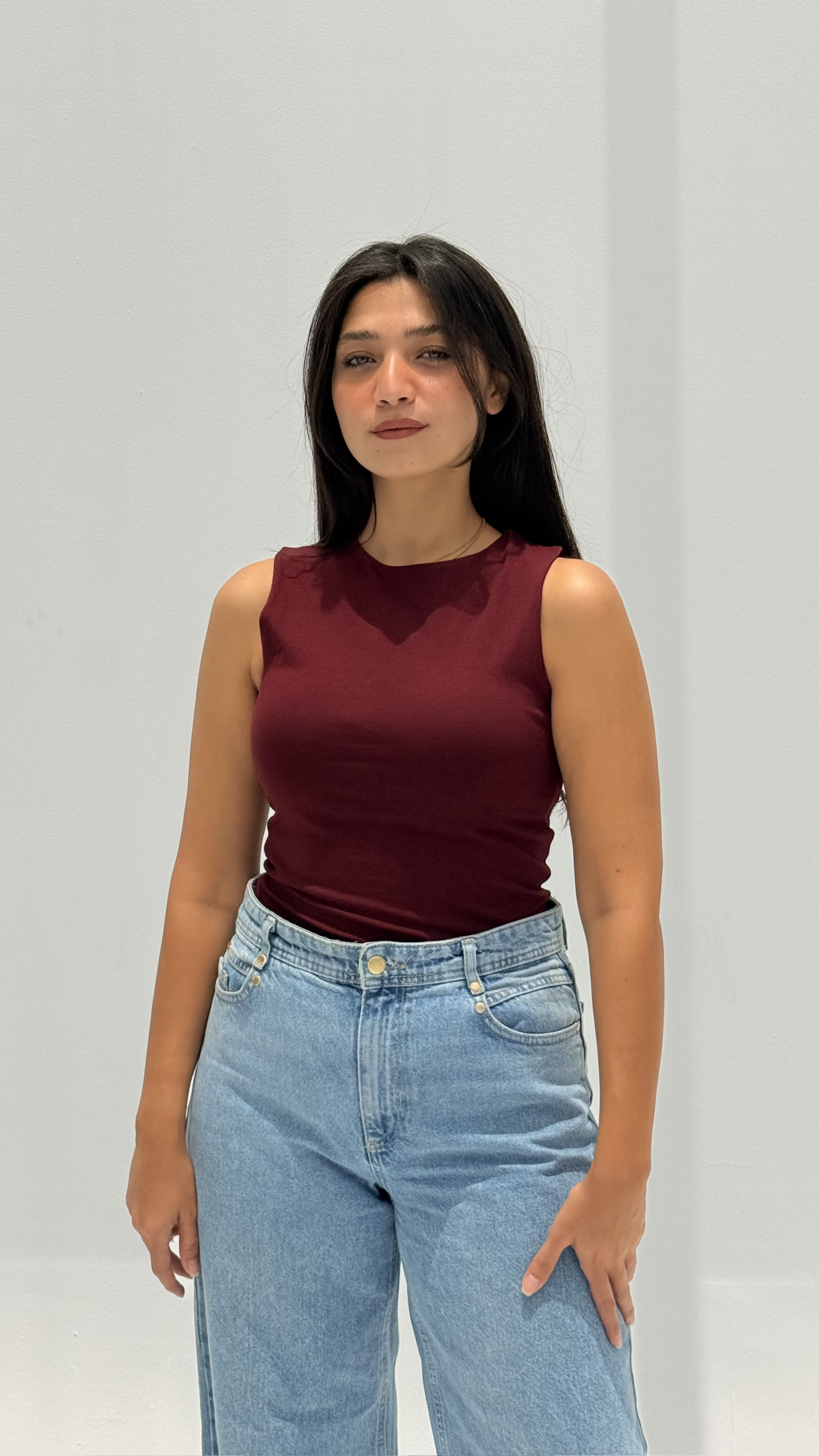 Sleeveless basic top - Burgundy