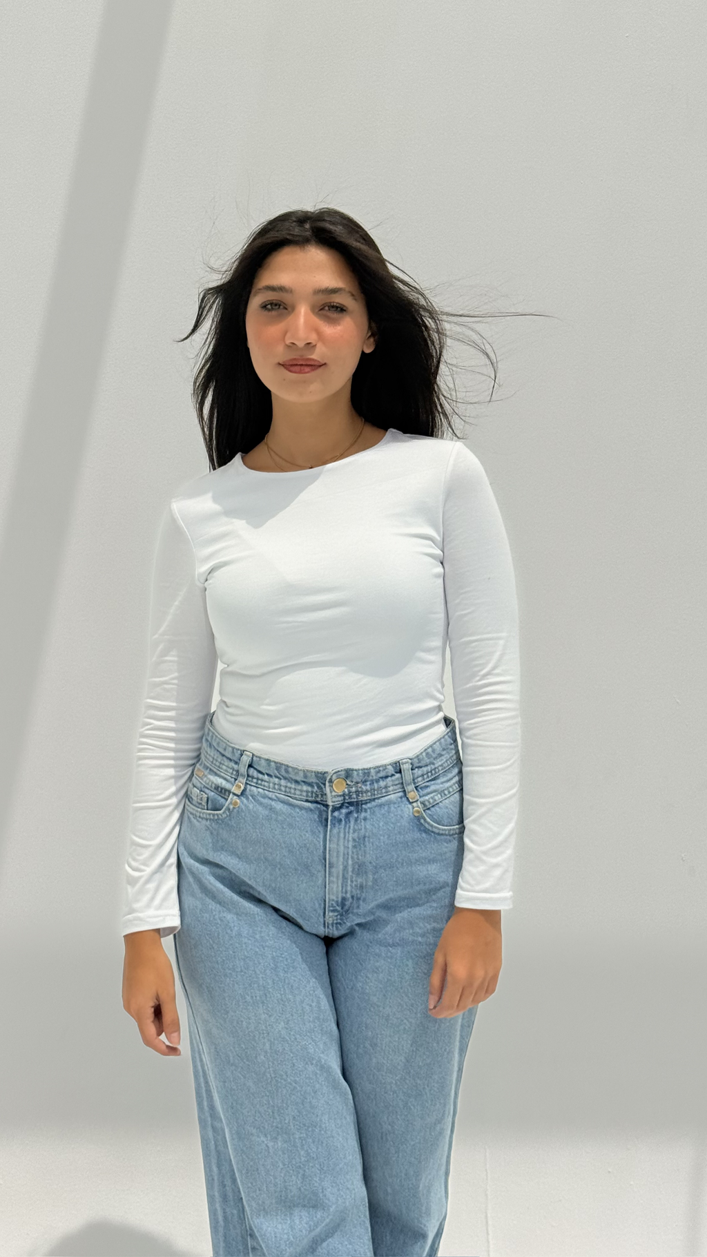 Long sleeve basic top - White