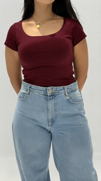 Half sleeves basic top - Burgundy