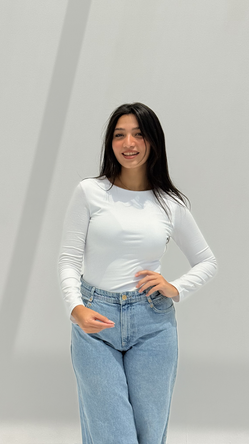 Long sleeve basic top - White
