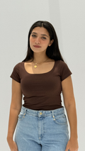 Half sleeves basic top - Brown