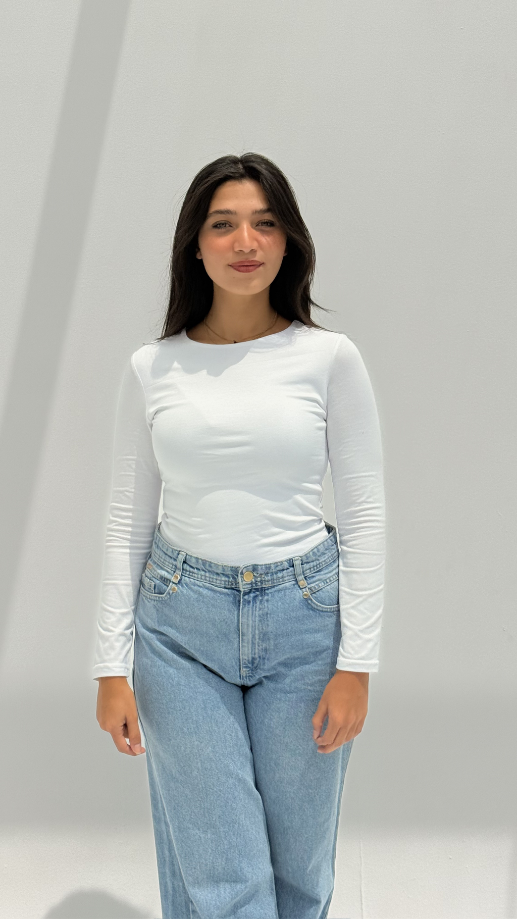 Long sleeve basic top - White