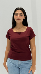 Half sleeves basic top - Burgundy