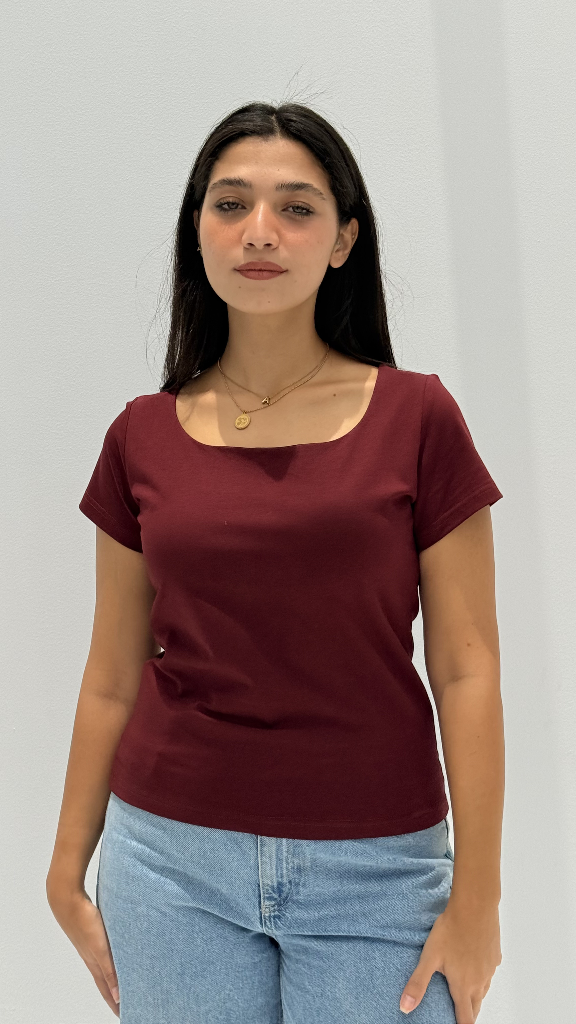 Half sleeves basic top - Burgundy