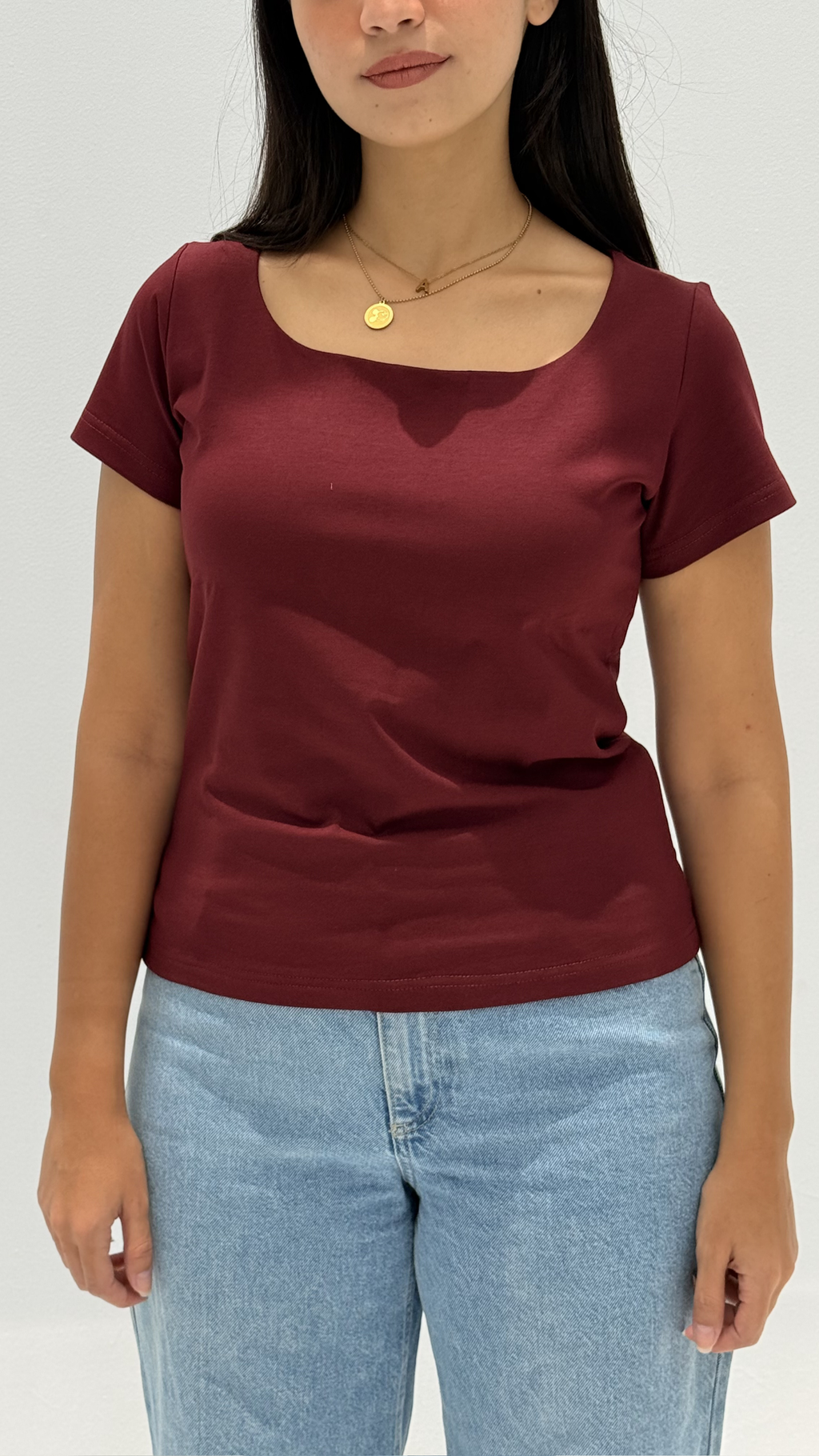 Half sleeves basic top - Burgundy