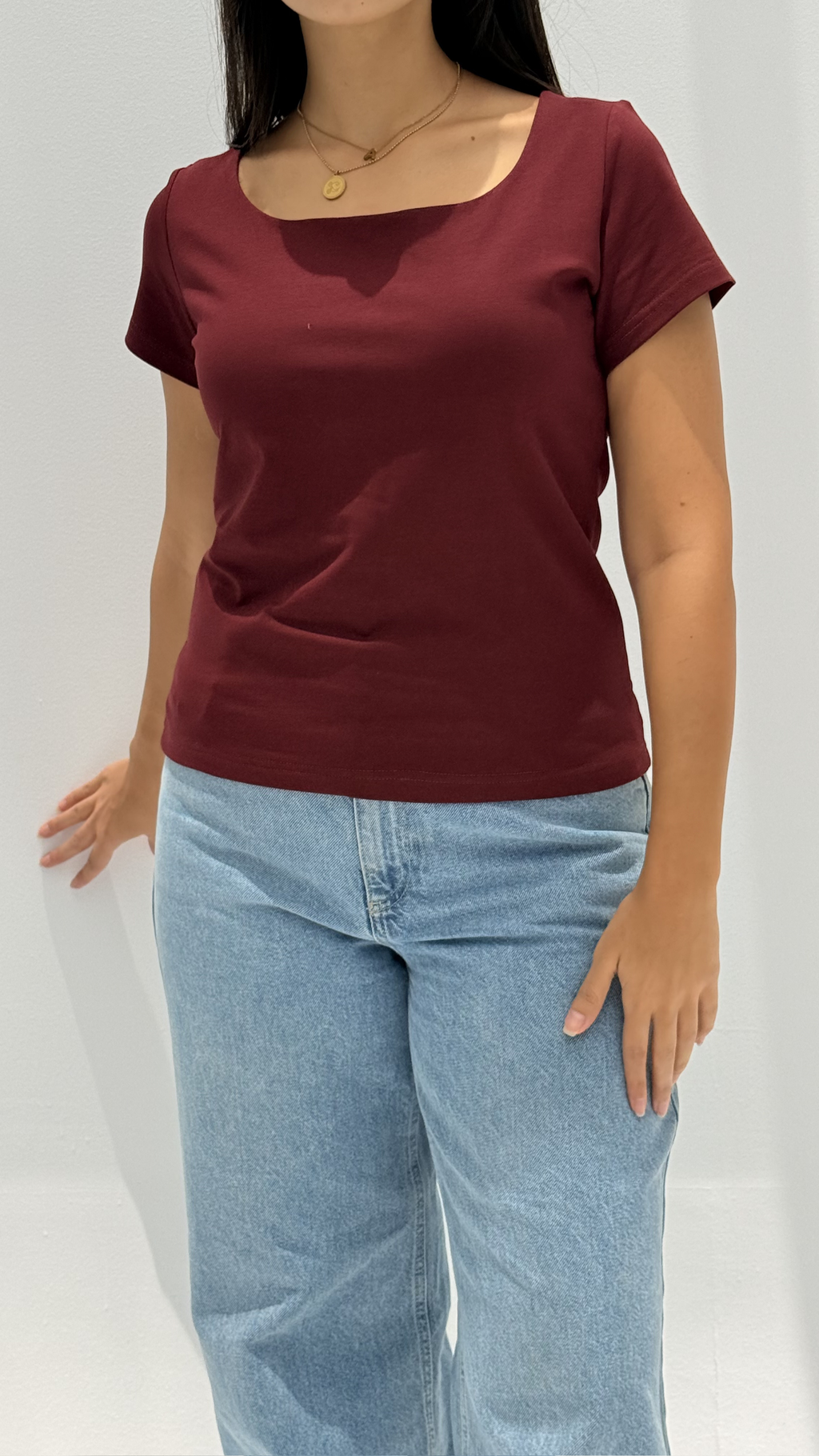Half sleeves basic top - Burgundy