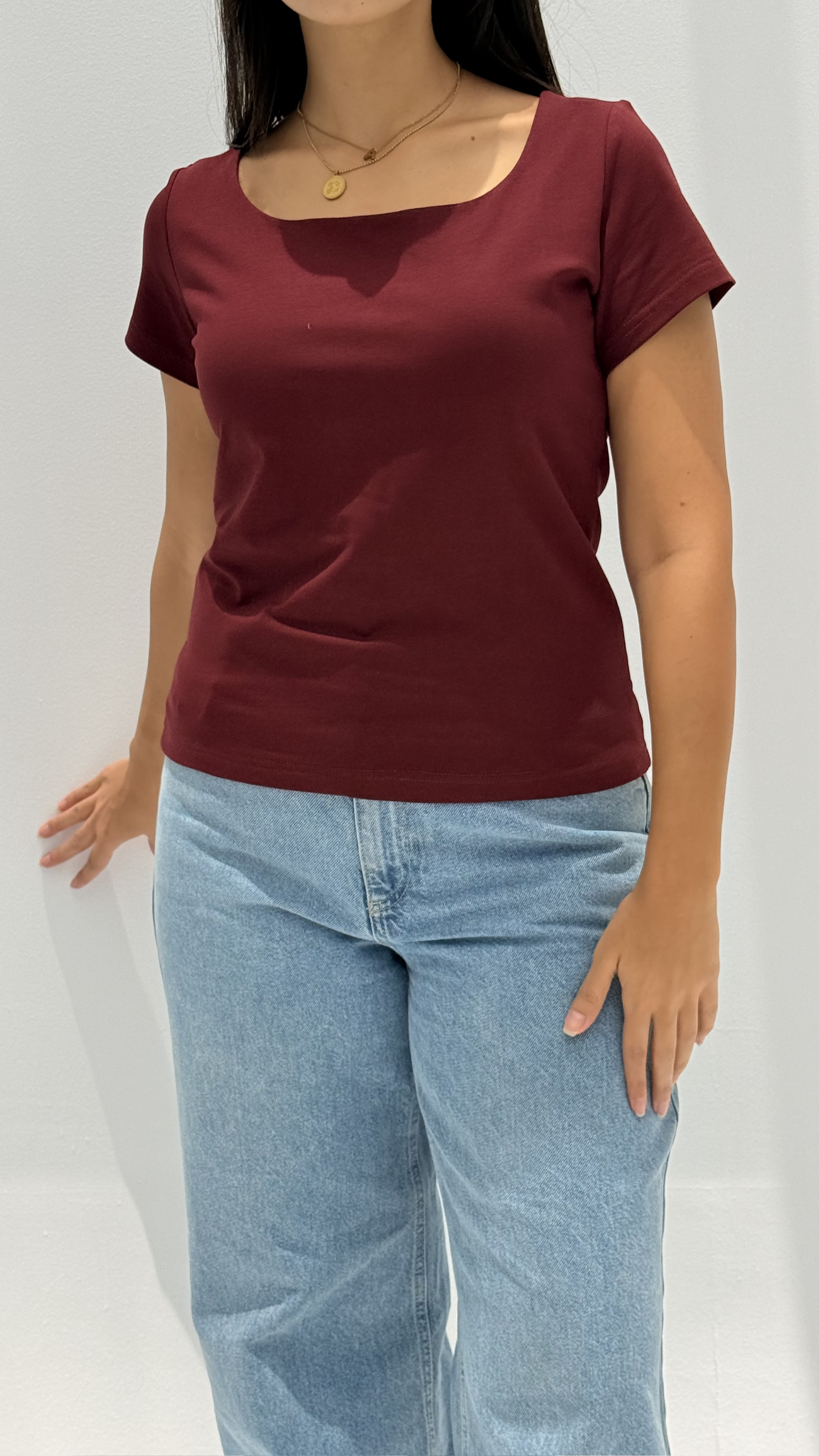 Half sleeves basic top - Burgundy