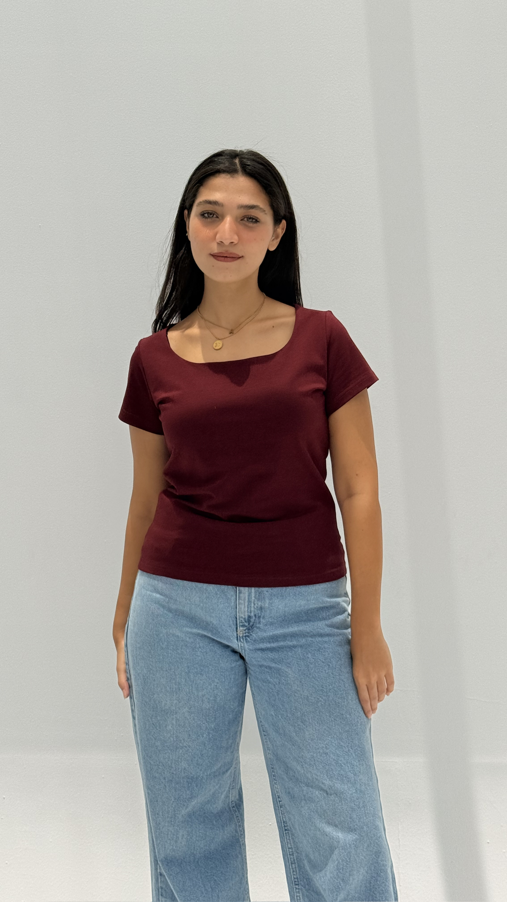 Half sleeves basic top - Burgundy