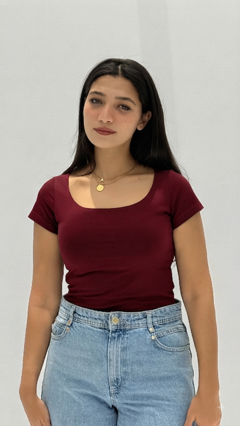 Half sleeves basic top - Burgundy