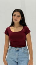 Half sleeves basic top - Burgundy