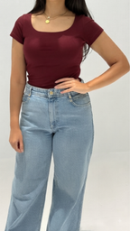 Half sleeves basic top - Burgundy